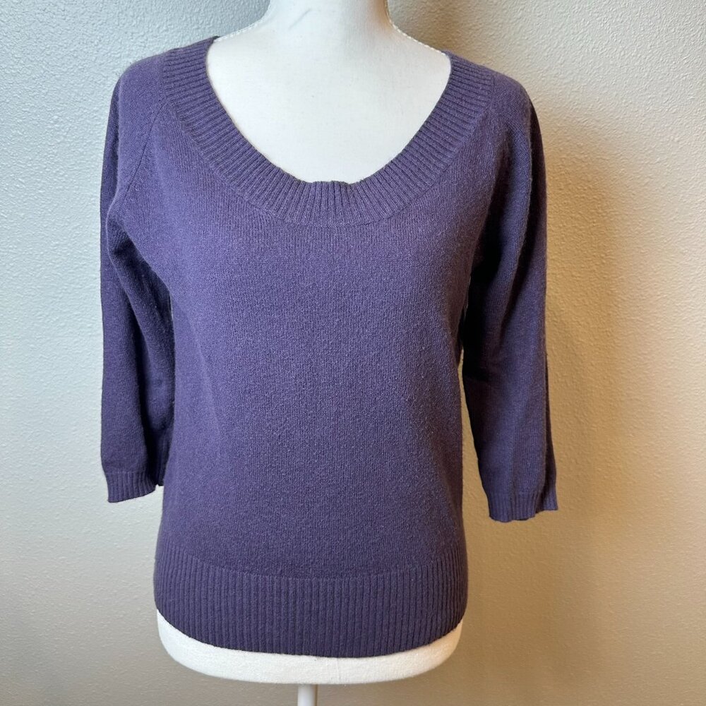 GNW Purple Cashmere & Wool Blend Scoop Neck Sweater - Small